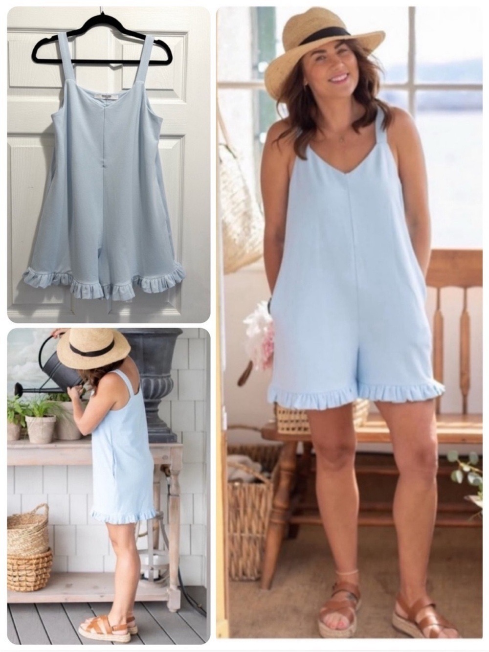 Smash + Tess Jillian Harris Ruffle Boardwalk Shorty Romper Saltwater Blue Sz XS